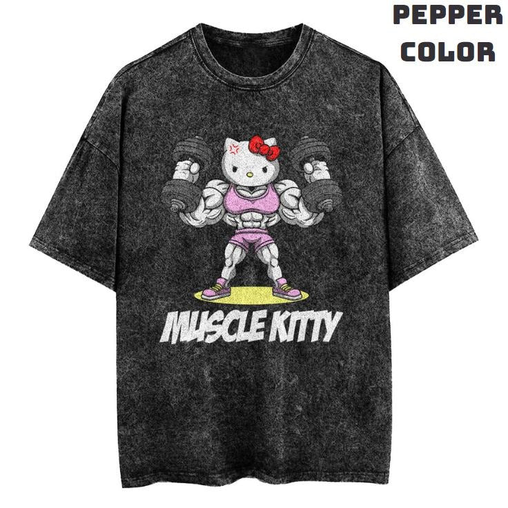 Muscle Kitty Vintage Graphic Tees, Gym T-Shirt, Funny Anime Shirts, Vacation Outfits, Unisex Anime Manga Shirt Top Menswear Womenswear Streetwear