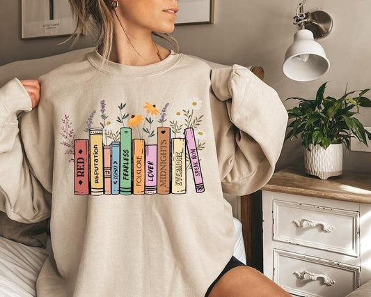 Music Albums as Books Sweatshirt, Vintage Albums As Books Sweatshirt, Trendy Aesthetic For Book Lovers Sweatshirt, Folk Rack Music Sweater