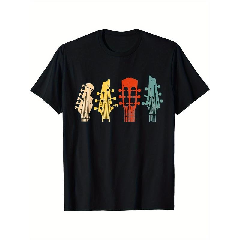 Music retro guitar,cotton T-shirt, niche design printing, high-quality breathable material, sweat absorption, skin friendly, everyday everything Made in USA
