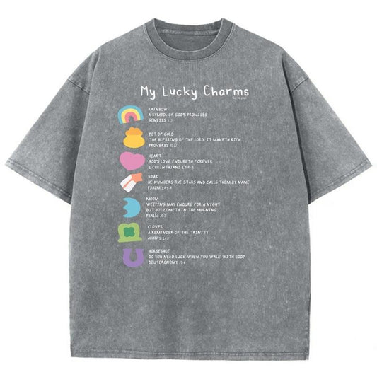 My Lucky Charms By His Grace Unisex Washed T-Shirt, Christian Jesus  t shirts, Vintage 90s Graphic Tee Gift Cotton Top, Mineral color
