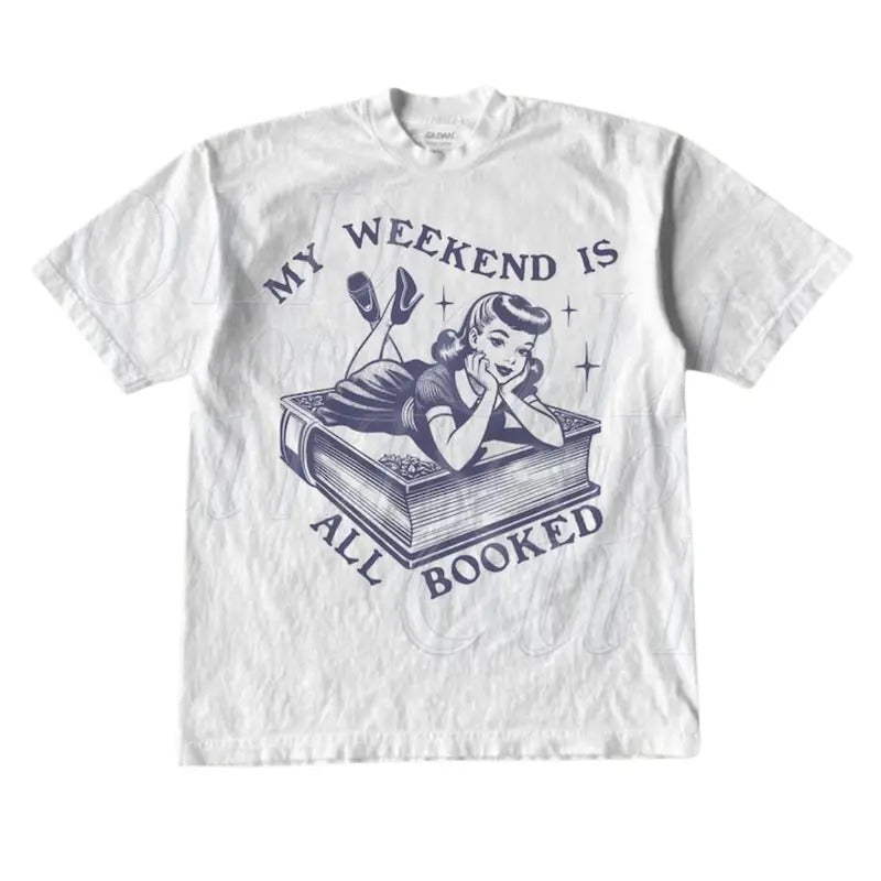 My Weekend Is All Booked Retro Graphic T-Shirt, Vintage 1940 Pop Women Book T Shirt, Vintage Book lovers Shirt, Nostalgia Reading Shirt Gift Menswear Top