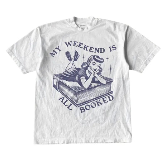 My Weekend Is All Booked Retro Graphic T-Shirt, Vintage 1940 Pop Women Book T Shirt, Vintage Book lovers Shirt, Nostalgia Reading Shirt Gift Menswear Top