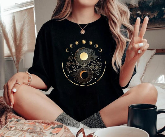 Mystic Moon And Sun Shirt, Mystical Moon Phase Shirt, Moon Phase T-Shirt, Boho Vintage Moon Shirt, Celestial Moon Shirt, Spiritual T-Shirt