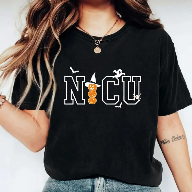 NICU Nurse Halloween Shirt, Neonatal Intensive Care Unit Nurse T-Shirt, Matching Halloween Nursing Hospital Party Tee, Nursing Student Gift Tee, Spooky Season Tee