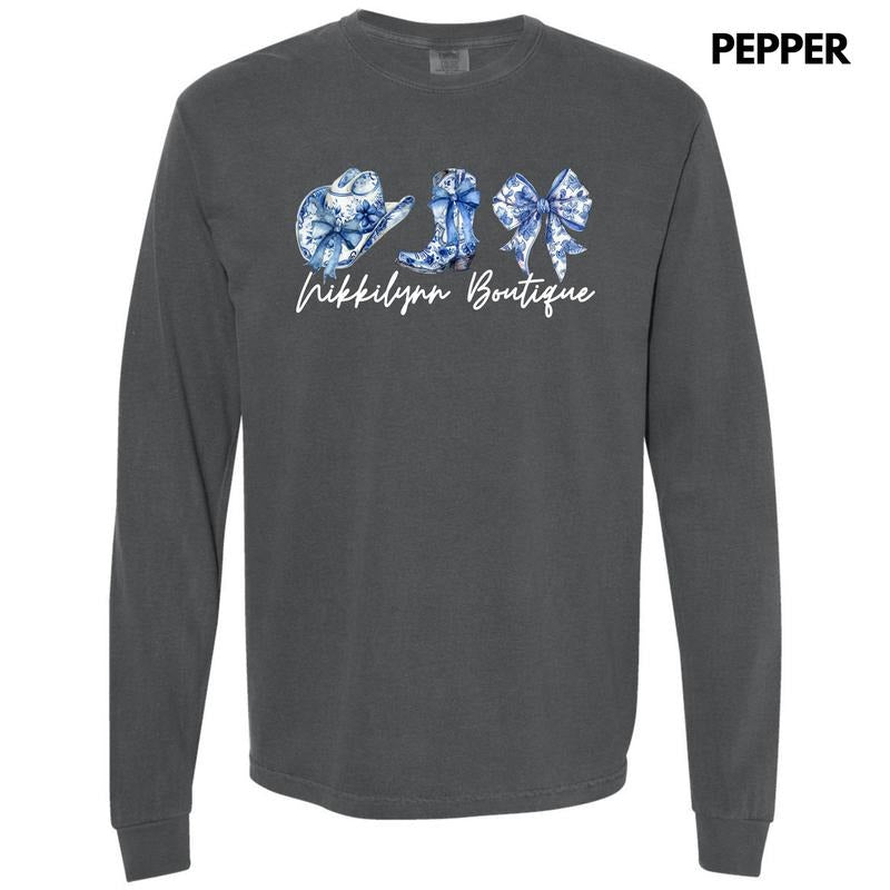 NLB MERCH - Blue Floral Trio Long Sleeve Comfort Colors T-Shirt 'NLB'