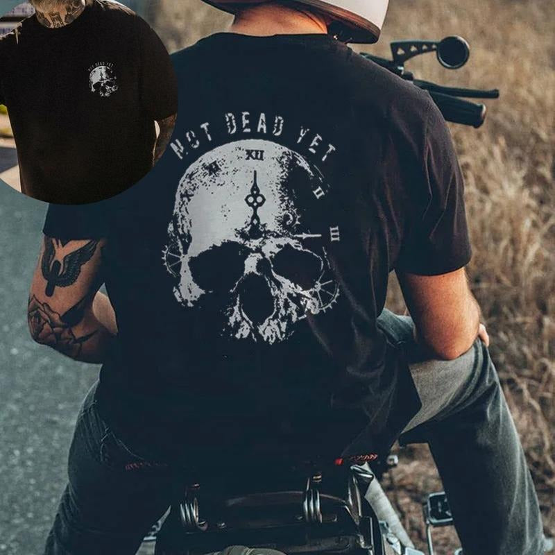 NOT DEAD YET Live Clock Casual Graphic 2 Side Printed T-shirt Sweatshirt Hoodie, Vintage Skull Halloween Shirt, Streetwear Classic Cotton Menswear Top