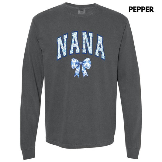 Nana Ginger Jar Florals Long Sleeve Comfort Colors T-Shirt 'NLB'