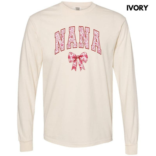 Nana Red Ginger Jar Florals Long Sleeve Comfort Colors T-Shirt 'NLB'