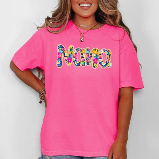 Nana, Floral, Flowers, Mother's Day, Bright, Colorful, Pastels Tshirt, Women's Comfort Colors Tee