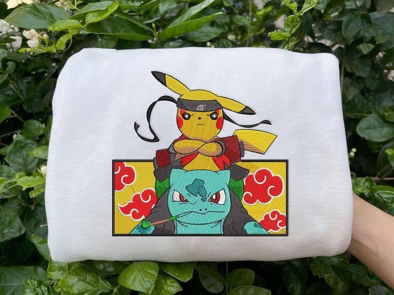 Naruto x Pokemon Embroidered Sweatshirt, Embroidered Anime Shirt, Anime Shirts, Embroidered Shirt, Embroidered Hoodie, Anime Tee, Anime Shirt,  Pokemon Embroidered Sweatshirt Tshirt Hoodie