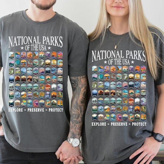 National Parks Shirt, US National Park Camping Gift for Family Trip, Nature Lover Hiking T-shirts, Park Tee Outdoor T-shirt, Bookish