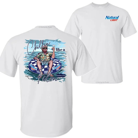 Natural Light Beer Trump Chillin Like a Felon Summer 2024 T-shirt Sweatshirt Hoodie, Trump 2024 Shirt, Natural Light Beer Shirt, Double Sided Graphic Printed Unisex Classic Comfort Cotton T-Shirts in all Sizes all Colors for Men and for Women