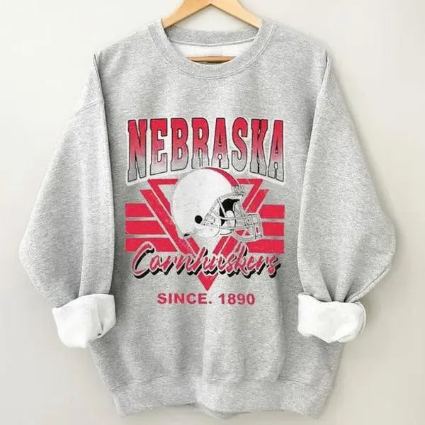 Nebraska Retro Helmet University College Football Sweatshirt Vintage