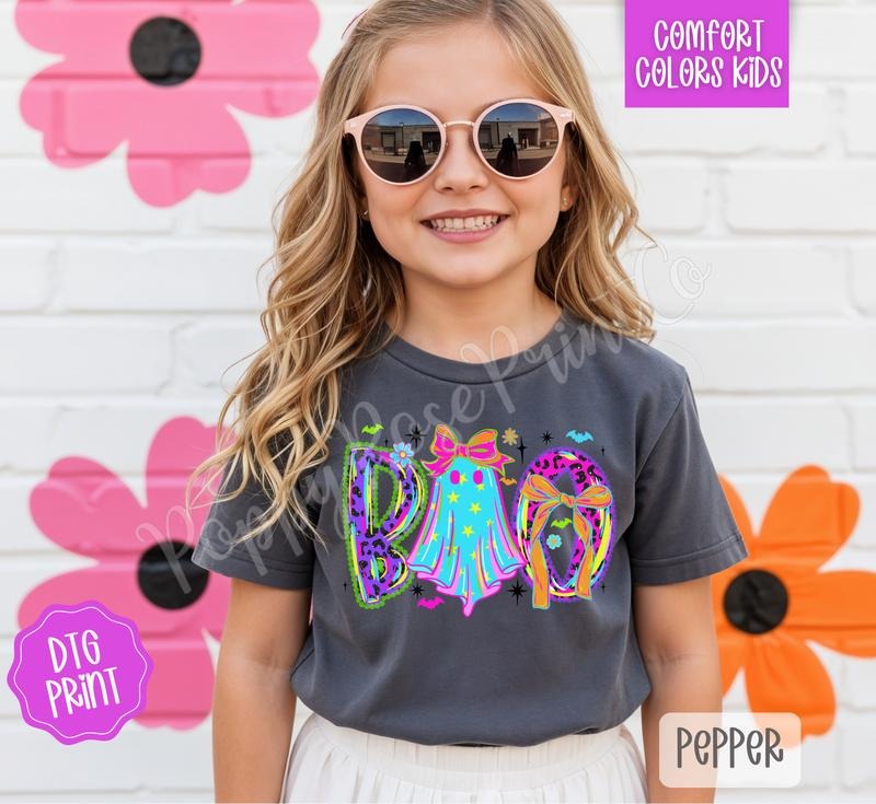 Neon Boo Youth Comfort Colors Tshirt, Halloween Tee for Kids