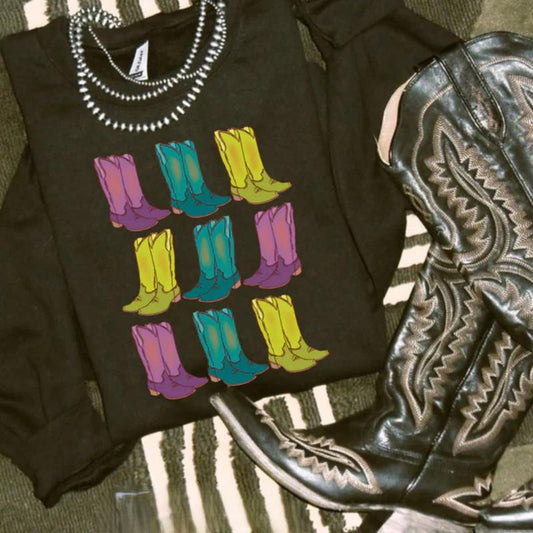 Neon Boots Crewneck vintage sweatshirts, cowgirl outfits, western outfits women clothing, country western girl tops stuff shirt hoodie