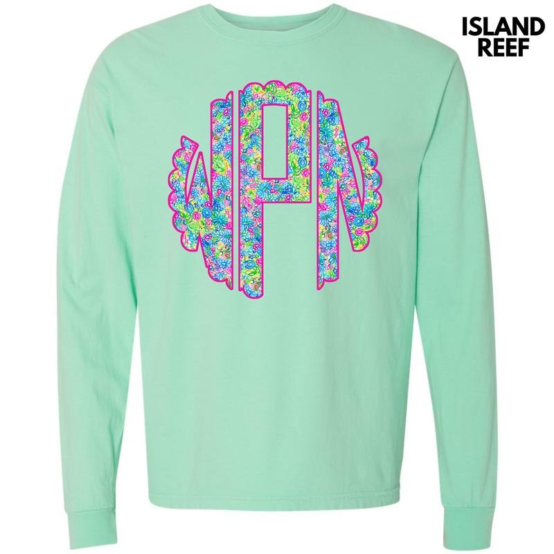 Neon Exotic Monogram Long Sleeve Comfort Colors T-Shirt 'NLB'