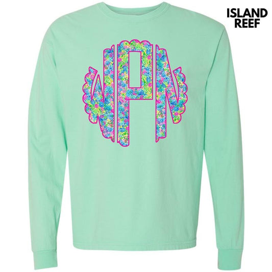 Neon Exotic Monogram Long Sleeve Comfort Colors T-Shirt 'NLB'