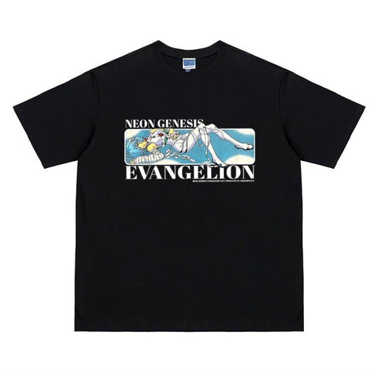 Neon Genesis Evangelion "Rei Ayanami" Heavyweight Vintage Tee 100% Cotton OVERSIZED Anime T-shirt Menswear Top Crew Necks Tshirt Casual Streetwear Black Crewneck Tropical Shortsleeve