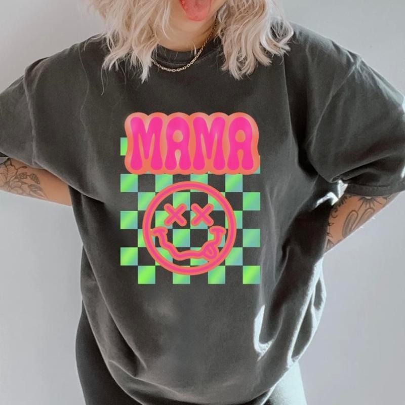 Neon Mama Graphic Shirt, Comfort Colors, Retro Mama Shirt, Women's Band Graphic Tee, Casual Comfy Graphic