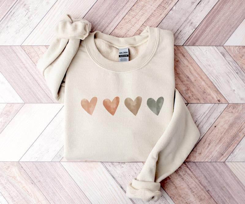 Neutral Watercolor Heart Sweatshirt, Heart Lover Gift Love Sweater Cute Valentine's Day Sweater for Women Ladies Heart Top