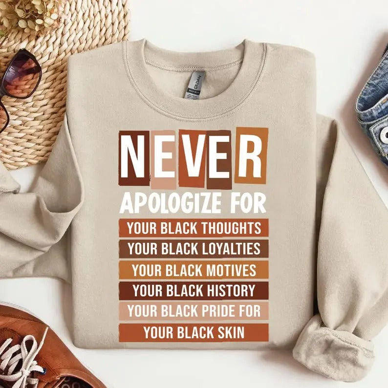 Never Apologize Black History Month T-shirt,sweatshirt,hoodie, Black History tshirt, Black History Month sweatshirt, African American Png, Juneteenth Png