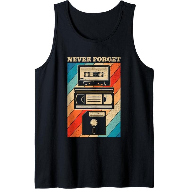 Never Forget Vintage Floppy Disk  Tape 90s 80s Cassette Tank Top made in usa