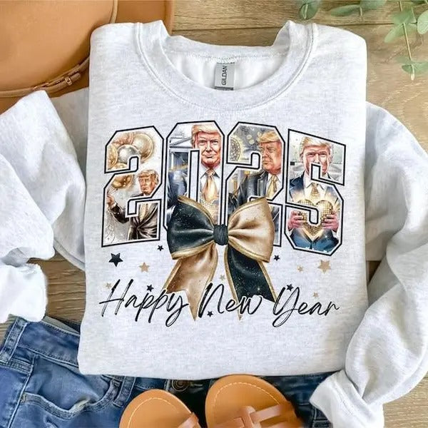 New Year Trum 2025 Coquette Bow Sweatshirt, Bundle Happy New Year 2025, Trum Shirt, For Men, For Women