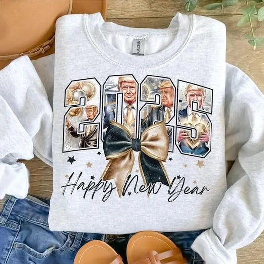 New Year Trum 2025 Coquette Bow Sweatshirt, Bundle Happy New Year 2025, Trum Shirt, For Men, For Women