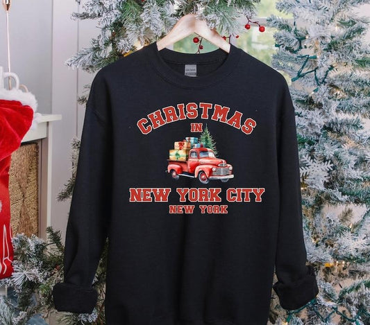 New York Vintage Shirt, New York Sweater, NYC Shirt, Christmas in New York, Christmas Trip Sweatshirt, Christmas tree Sweater, Red Truck  T-shirt, sweater and Hoodie