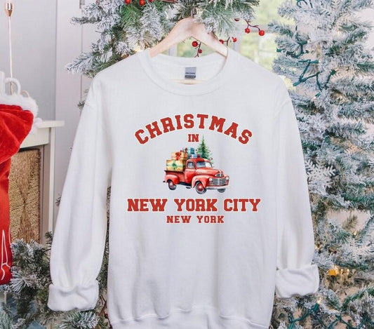 New York Vintage Shirt, New York hoodie, NYC Shirt, Christmas in New York, Christmas Trip Sweatshirt, Christmas tree Sweater, Red Truck  T-shirt, sweater and Hoodie