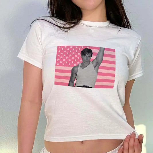 Nicholas Chavez Baby Tee Pink America For Women, Lyle Menendez Monsters Movie, Y2K 90s Retro Celebrity, Full Sizes Full Colors, Soft Fit Cotton Top