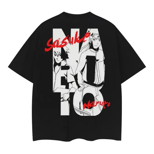 Ninja "Sasuke & Naruto" Vintage Oversized Tee Anime T-shirt 100% Cotton Original Design Men's Top Casual Streetwear