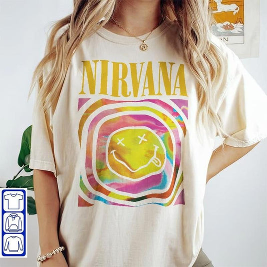 Nirvana Hot Pink Sweatshirt, Nirvana Sweatshirt, Nirvana Pink Sweater, Nirvana Smiley Face Sweatshirt, Nirvana Happy Face Tee Shirt