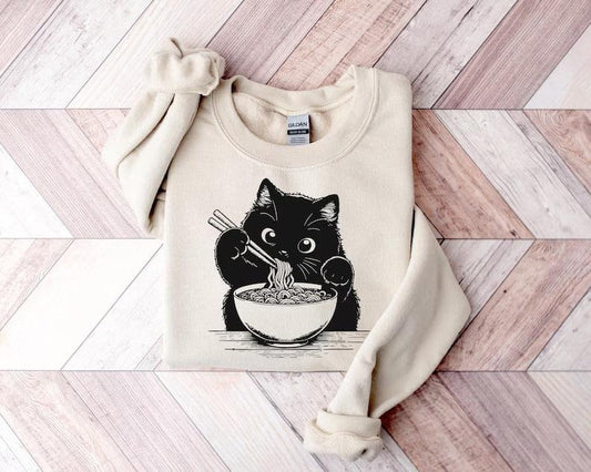 Noodle Cat Shirt, Cat Sweatshirt, Ramen Cat Shirt, Cat Mom Shirt, Cat Tee, Cat Lover Shirt, Animal Lover Tee, Cat Lovers Tee, Gift for Mom, Ramen Cat Mom Sweatshirt, Cat Lovers Shirt, Black Cat Noodle Shirt, Retro Black Cat Tees, Cat Lover Sweatshirt