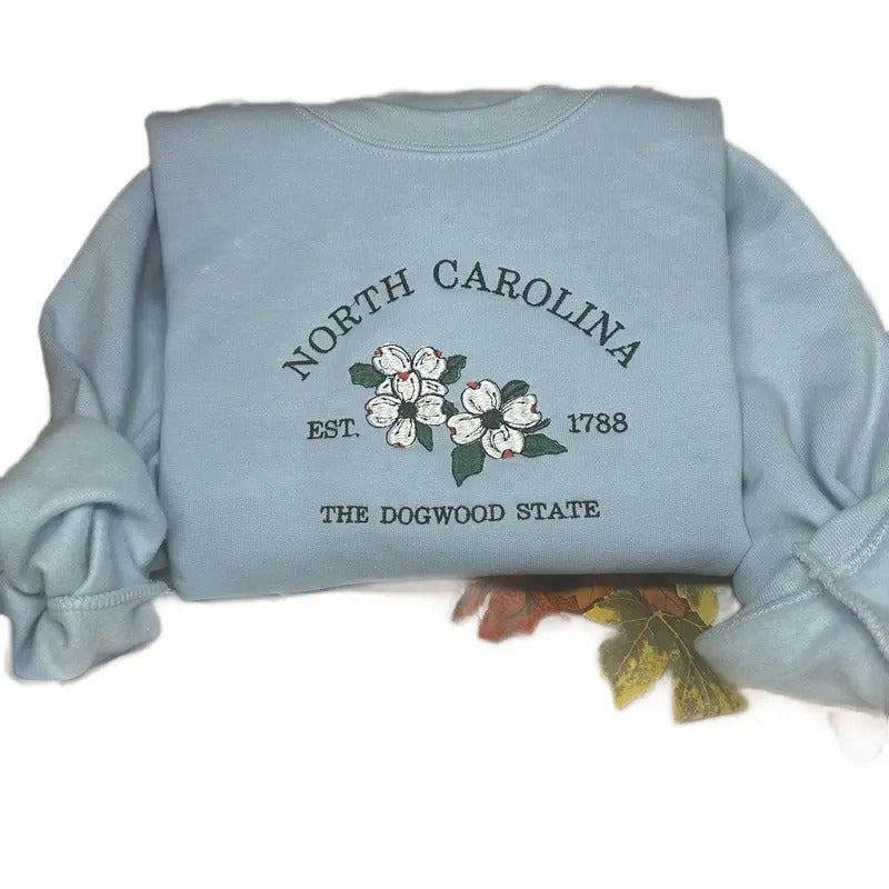 North Carolina the dogwood-state embroidered  Sweaters,  Unisex embroidered North Carolina dogwood flower