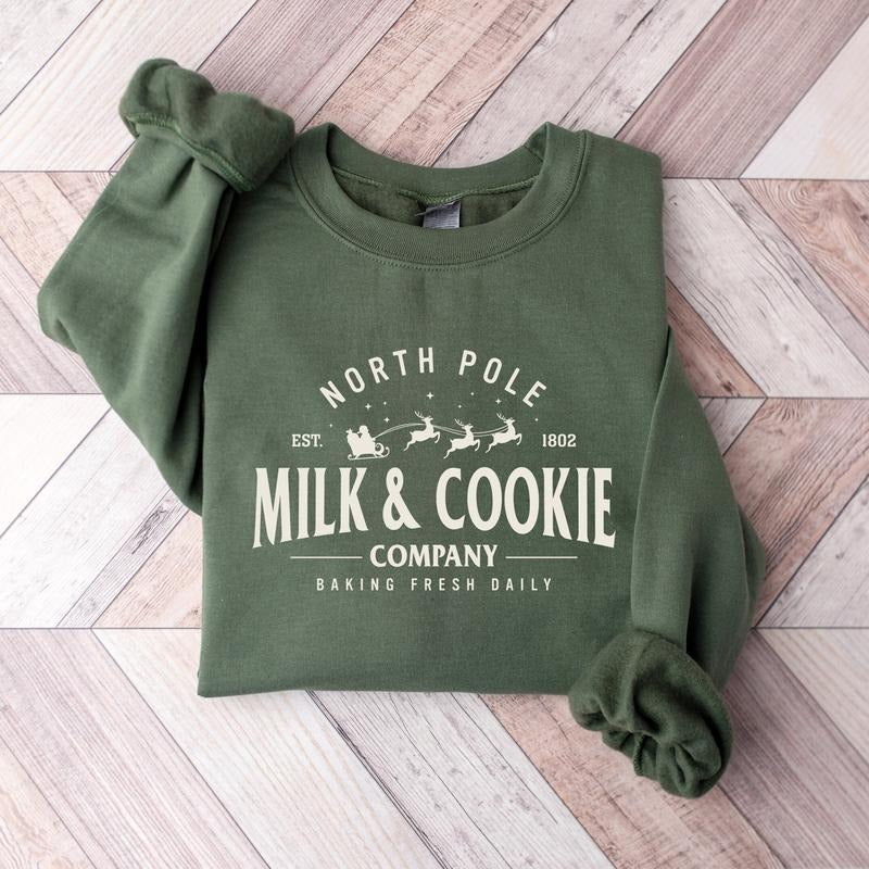 North Pole Milk and Cookie Co Sweatshirt, Christmas Sweater, Gingerbread Christmas Sweatshirt, Christmas Cookie Shirt Classic Cotton