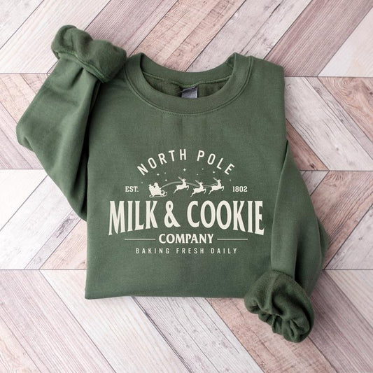 North Pole Milk and Cookie Co Sweatshirt, Christmas Sweater, Gingerbread Christmas Sweatshirt, Christmas Cookie Shirt Classic Cotton