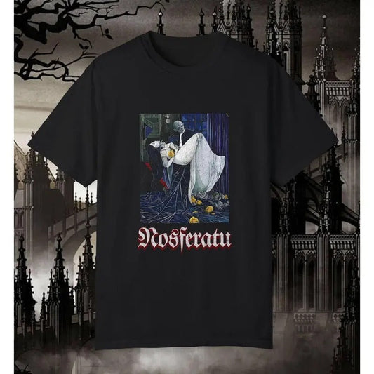 Nosferatu Gothic Vampire T-Shirt - Horror Movie Graphic Tee, Vintage Gothic Castle Design, Spooky Aesthetic, Halloween Gift for Horror Fans