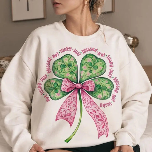 Not Lucky Just Blessed St. Patrick T-Shirt, Sweatshirt, Hoodie, Coquette St. Patrick's Shirt, Retro St. Patrick's Day, St Patrick's Day Shirt, coquette bow