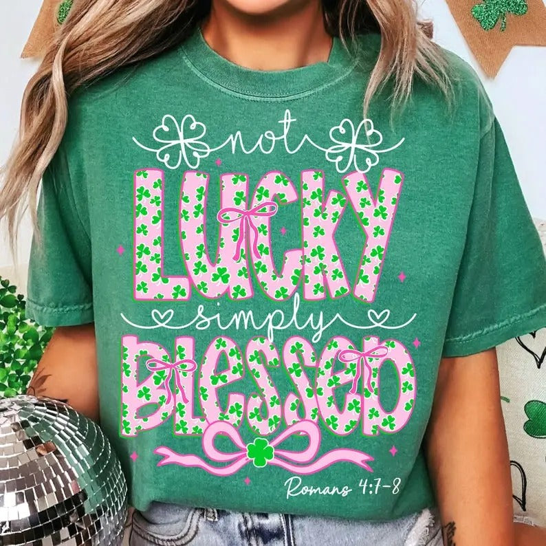 Not Lucky Simply Blessed St. Patrick's Day Coquette T-shirt, St Patricks Day Shirt, St. Patrick Tee, St Pattys Day, Retro St Patrick Day Tshirt