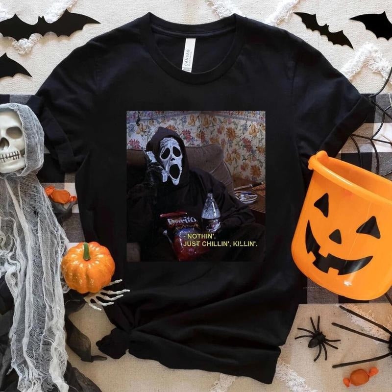 Nothin' Just Chillin' Killin' Shirt, Ghostface Shirt, Funny Halloween Shirt, Scream Shirt, Horror Shirt, Halloween Gift Shirt, Halloween Tee
