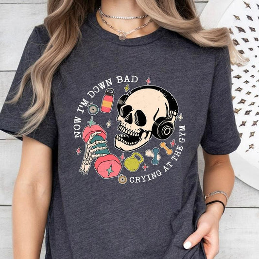 Now Im Down Bad Funny Skeleton Shirt And Sweatshirt, Music Lovers Sweater, Women Rock In Roll Hoodie, Skeleton Girl Music Sweater, Gift For Fans-TC127