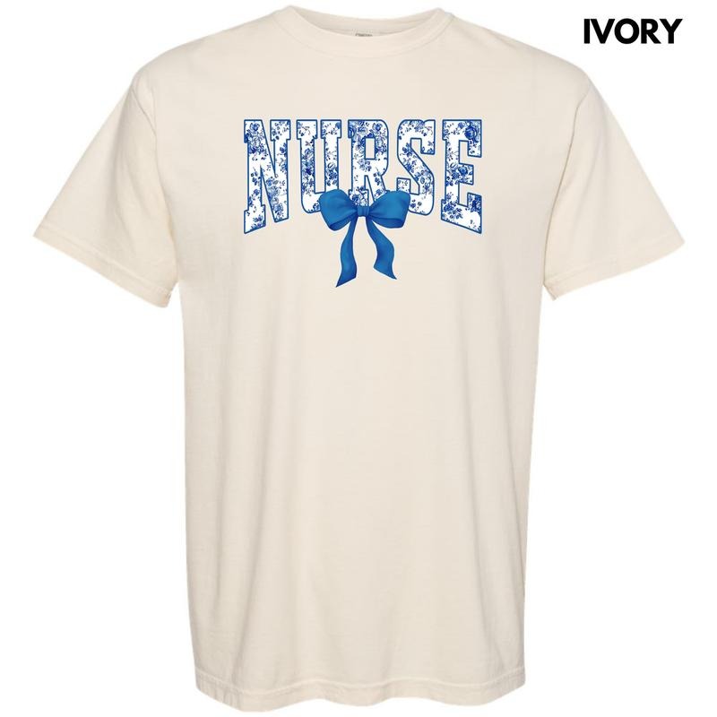 Nurse Blue Florals Comfort Colors T-Shirt 'NLB'