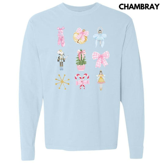 Nutcracker Ballet Bow Collage Long Sleeve Comfort Colors T-Shirt 'NLB'