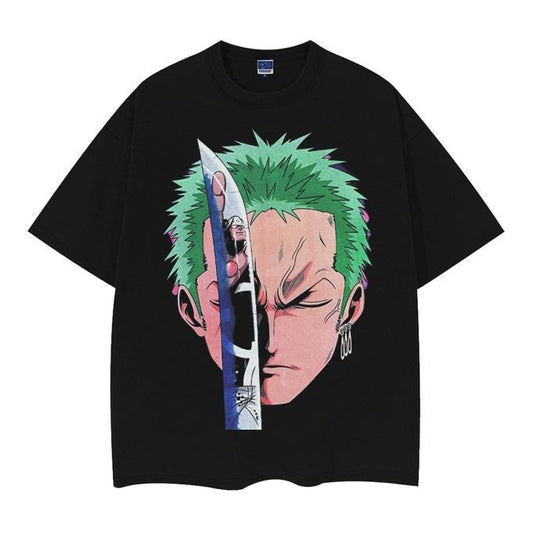 OP "Zoro" Vintage Oversized Tee Anime T-shirt 100% Cotton Original Design Men's Top Casual Streetwear Menswear Tshirt Tropical Round Neck