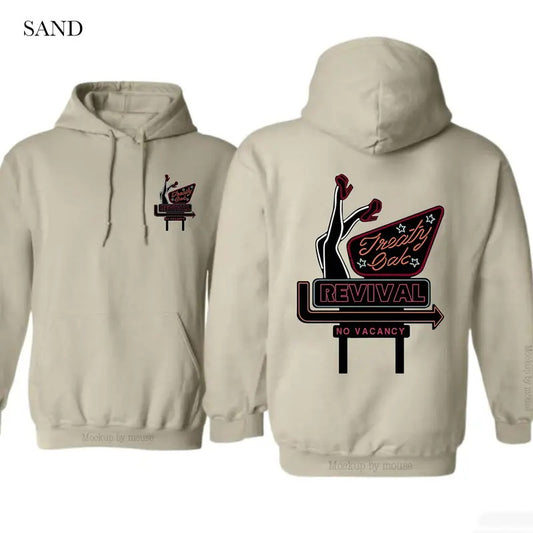 Oak Revival Treaty Hoodie, 2 Siders Hoodie Neon Sign Design, No More Rooms Message, Warm and Comfortable for Cold Days, Full Size, Full Size, Tee Print