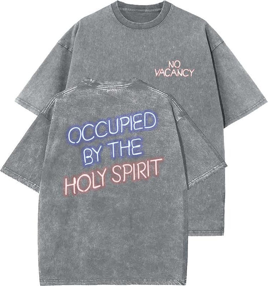 Occupied By The Holy Spirit Unisex Washed T-Shirt, Christian t shirts, Vintage 90s Graphic Tee, Gift Top Womenswear Cotton Mineral Color