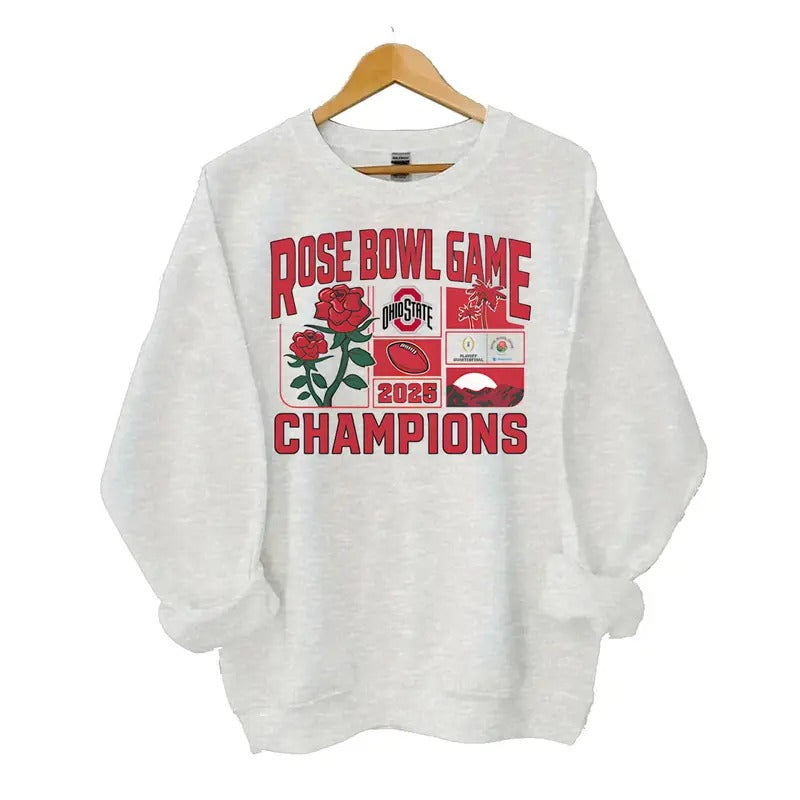 Ohio State Buckeyes 2025 Rose Bowl Champions Mascot Sweatshirt Crewneck Classic Cotton Sweaters Womenswear Menswear football fan Hoodie Love Sport Stylish