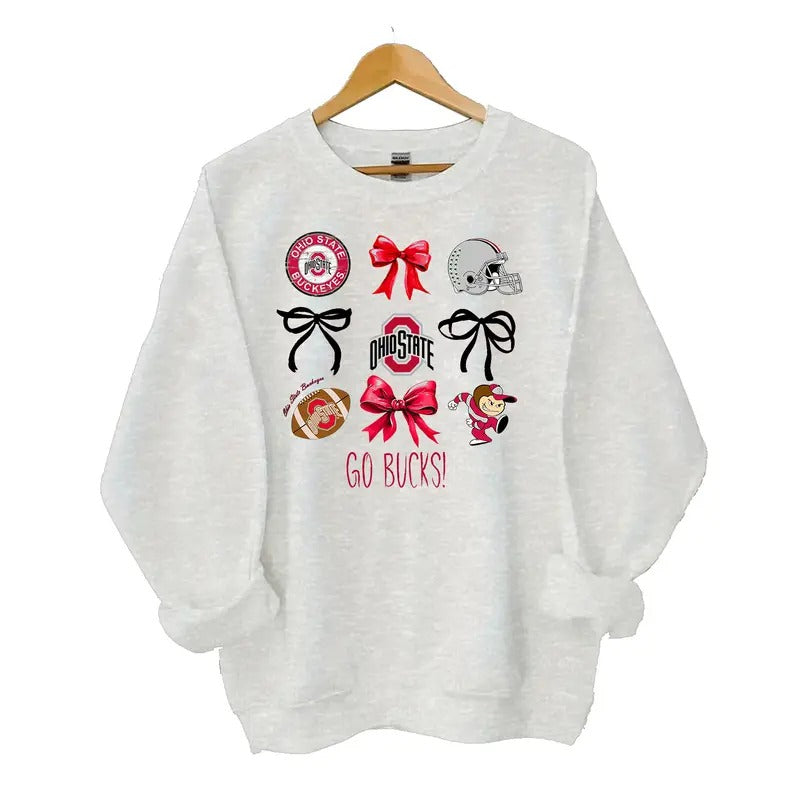 Ohio State Buckeyes Coquette Football Sweatshirt, Go Bucks Crewneck, Graphic Design, Fitted Long Sleeve Casual Top Cotton Soft Classic Menswear