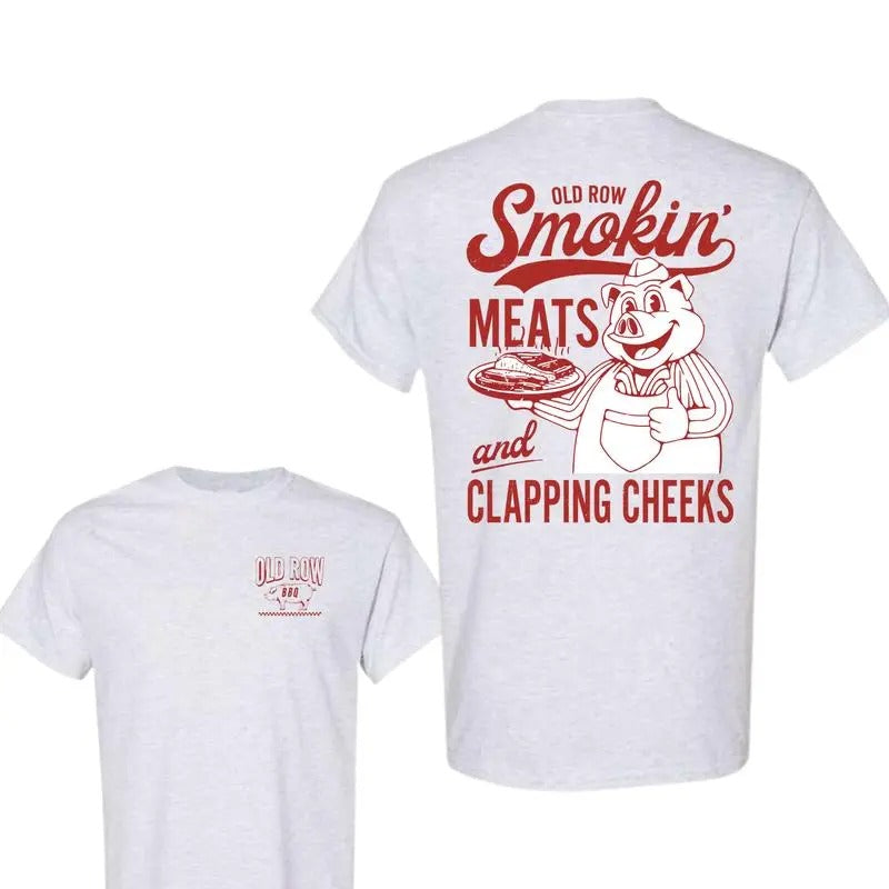 Old Row The Smokin' Meats Shirt, Unisex Classic Cotton Tee with 2 Sided Graphic Print in All Sizes, For Women
